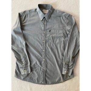 Beretta Mens Large Button Down Shirt Green Houndstooth Cotton Long Sleeve